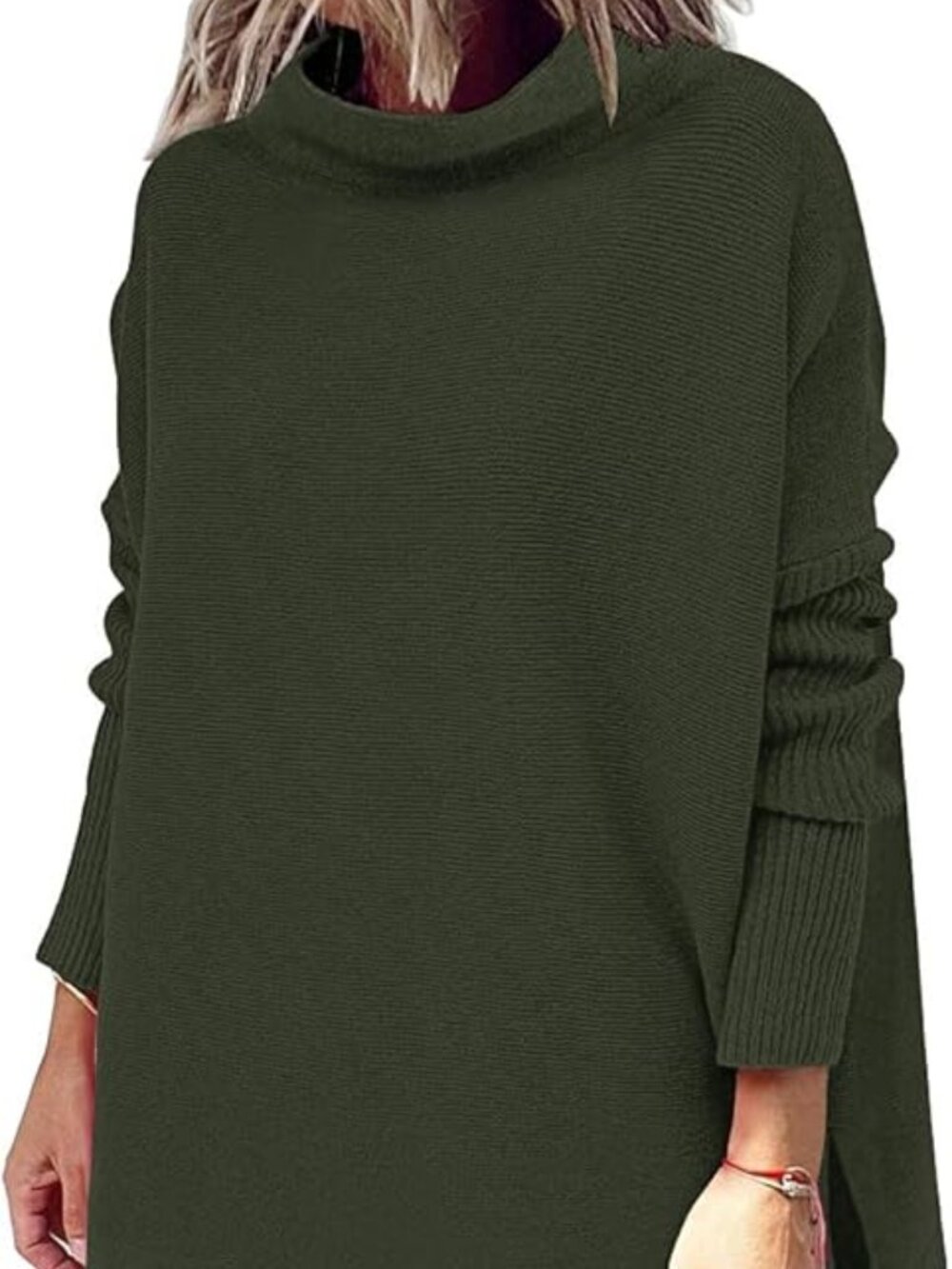 Women's Olive Green Ribbed Turtleneck Sweater